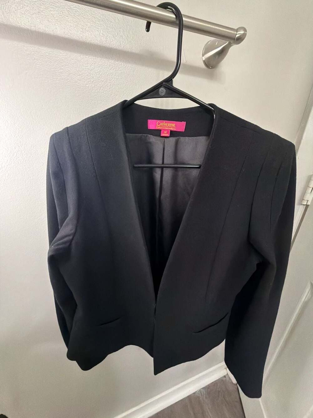 Catherine Malandrino Women’s Size 12 Black Open Front Blazer Career Jacket